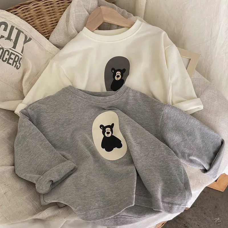 

Long Sleeved T-shirt Children Autumn New Cartoon Round Neck Casual Korean Boys Girls Baby Cotton Undershirt Simple