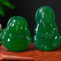 hot selling natural hand carve jade green chalcedony guanyin buddha necklace pendant fashion accessories men women luck gifts