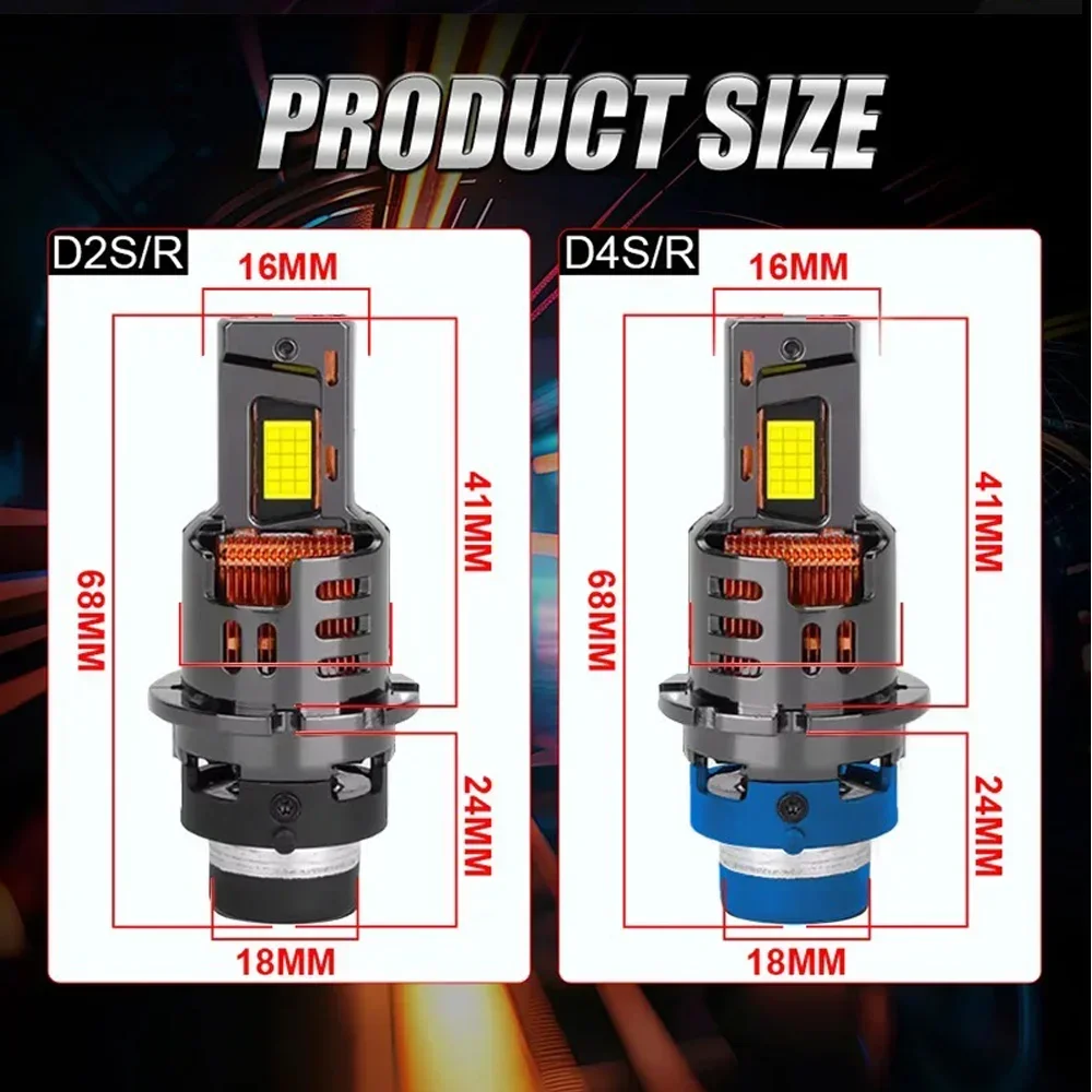 

D2S D4S Светодиодная лампа для автомобильных фар Canbus HID D2R D4R Светодиодная ксеноновая лампа 1:1 6000K Высокомощная автомобильная лампа Противотуманная лампа Plug&Play