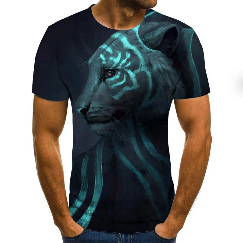 Summer Short Sleeved 3d Tiger Lion Printed T-Shirt, Casual And Fashionable Loose Fitting T-Shirt, Harajuku, Large