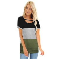 vintage spring summer splicing top tee womens new loose t shirt round neck patchwork short sleeved t shirt top urban leisure