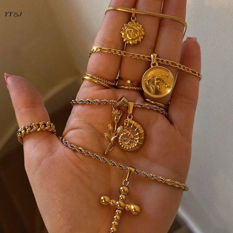 

Женское ожерелье с подвеской в виде розы, из нержавеющей стали