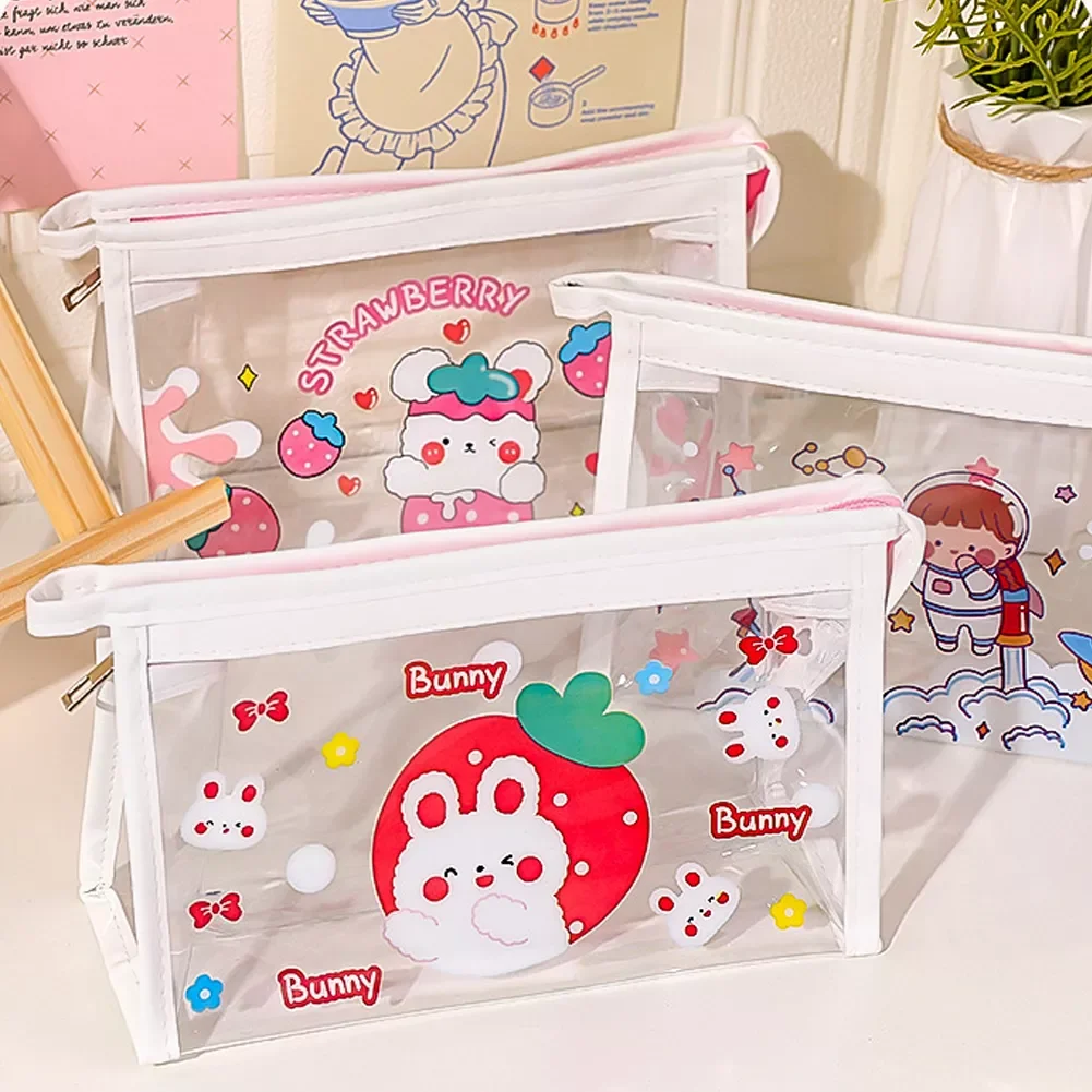 

INS Korean Pencil Case Cute Cartoon Waterproof PVC Transparent Large Capacity Travel Pouches Kawaii Cosmetic Bag School Supplies