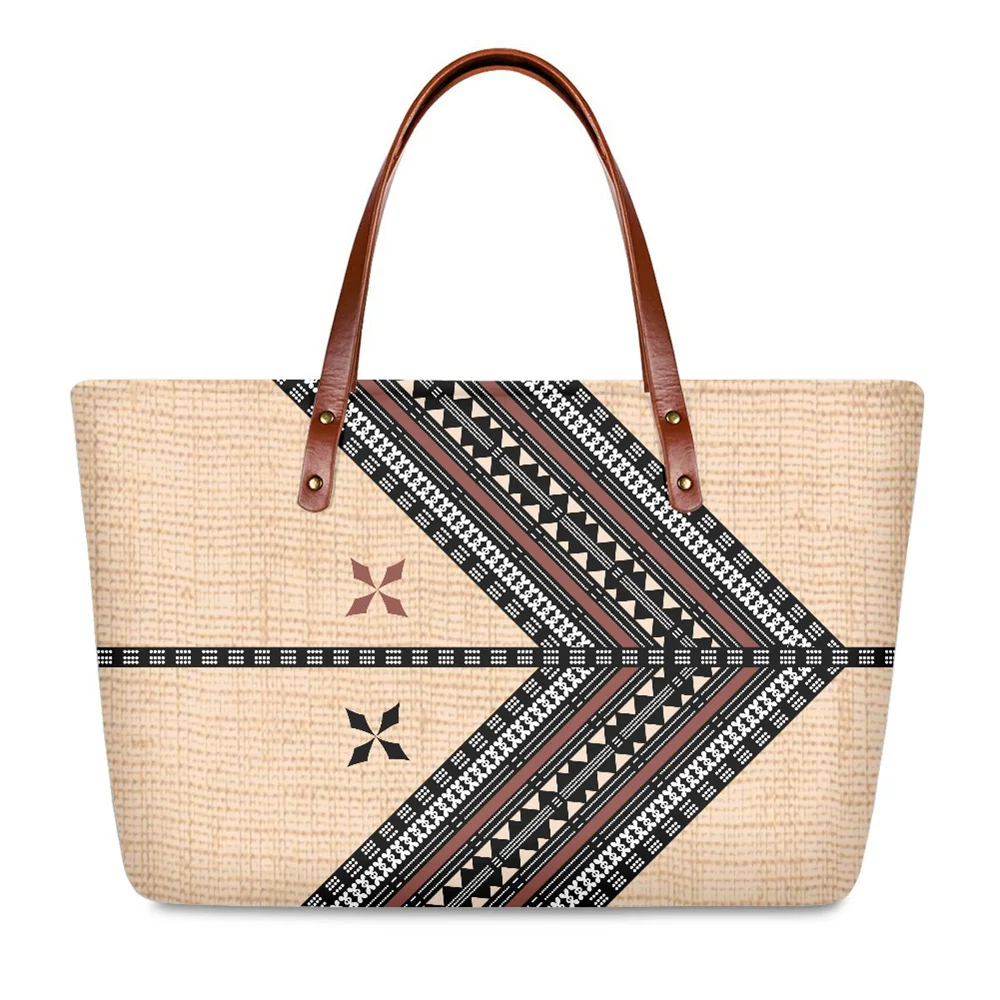 

Polynesian Tribal Samoa Handbag Retro Brown Fiji Masi Tapa Flower Print Tote Bag Women Handbags Custom Design Lady Handbags