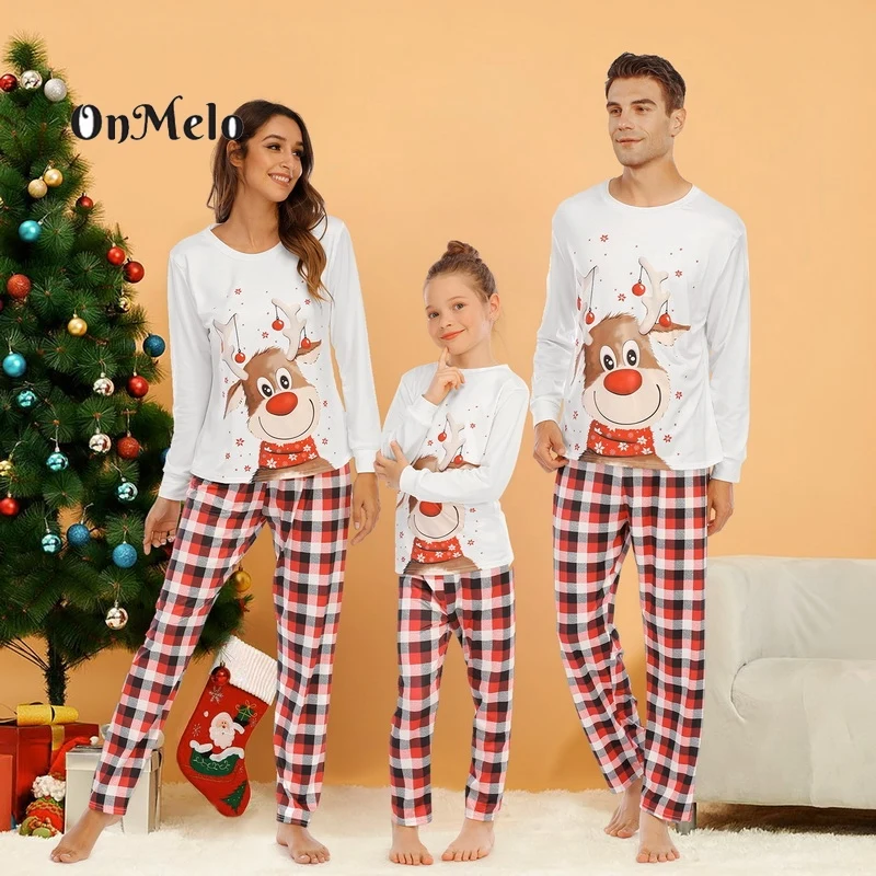 OnMelo Christmas Family Matching Pajamas Adults Kids Family Matching Clothes Top+Pants 2pcs Xmas Sleepwear Pyjamas Baby Clothes