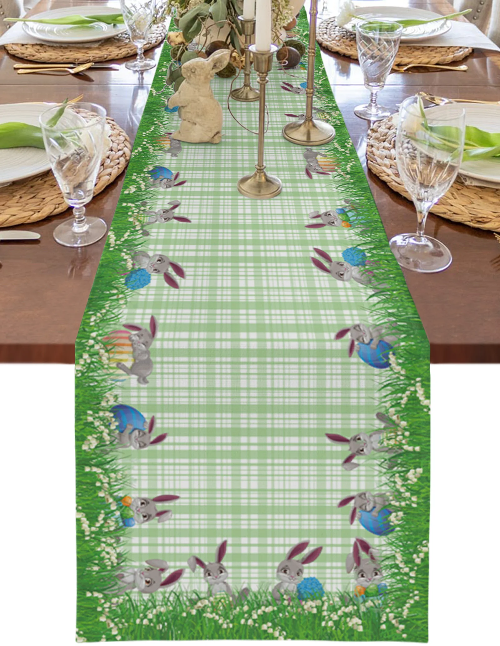 

Пасхальная трава Банни Яйцо зеленая полоса фон настольная дорожка украшение домашний декор обеденный стол украшение стола