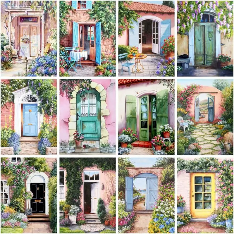 

CHENISTORY Diamond Painting Flowers Door Landscape Square Rhinestones 5d Full Square Diamond Mosaic Embroidery Home Decor