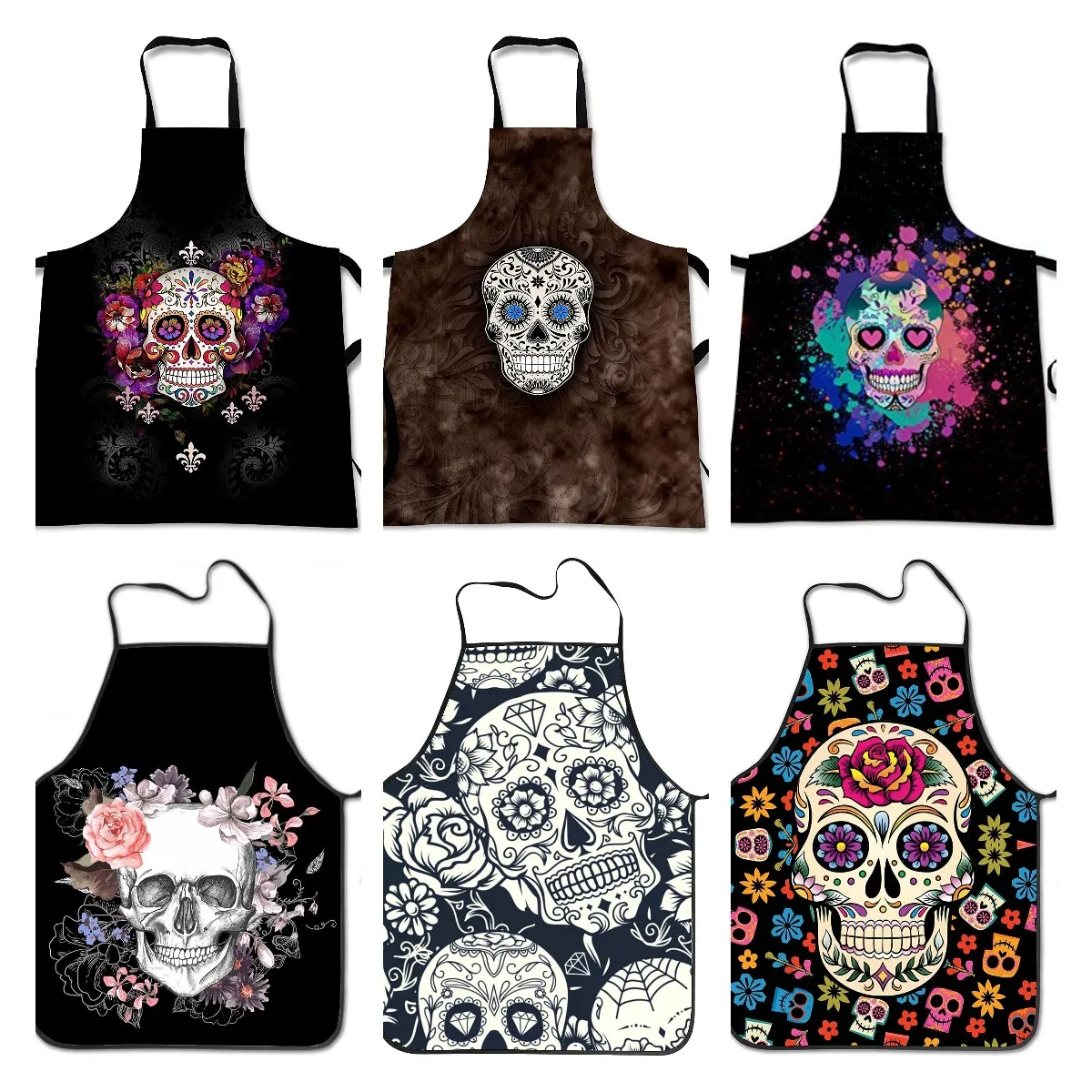 Фото Sweet Mexico Halloween Sugar Skull Cooking Apron 3D Print Chef Aprons for Home Kitchen Black Kitchen Aprons One Size №1