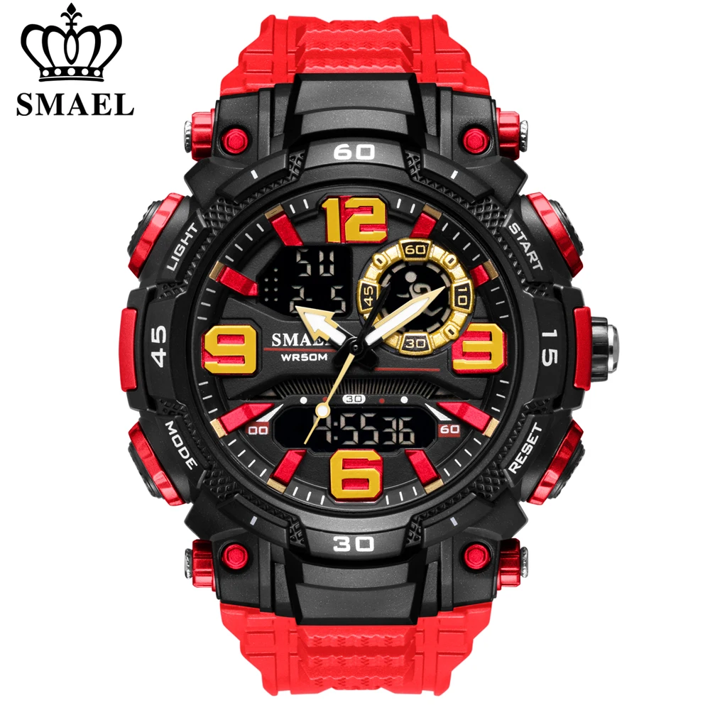 

SMAEL Sport Watch Men Quartz Electronic Watches Waterproof 5Bar Dual Time Men's Military Watches Shock Resistant Alarm Clock
