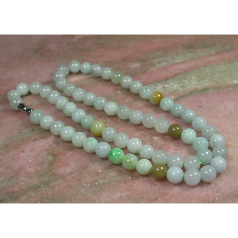 

Green Yellow 100% Natural A JADE JADEITE Bead Beads Necklace 20 inches