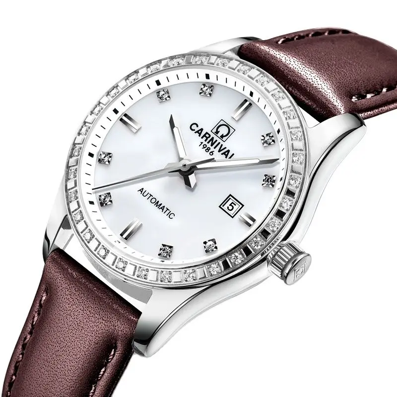 

New Luxury Brand Switzerland Carnival Automatic Mechanical Women's Watches Sapphire Waterproof Diamond Auto Date Clock C8685L-18