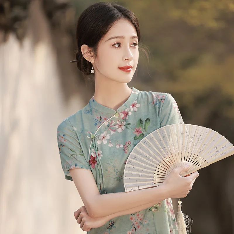 

Женское вечернее платье в китайском стиле Yourqipao, длинное платье Ципао с цветочным принтом и низким воротником, лето 2023