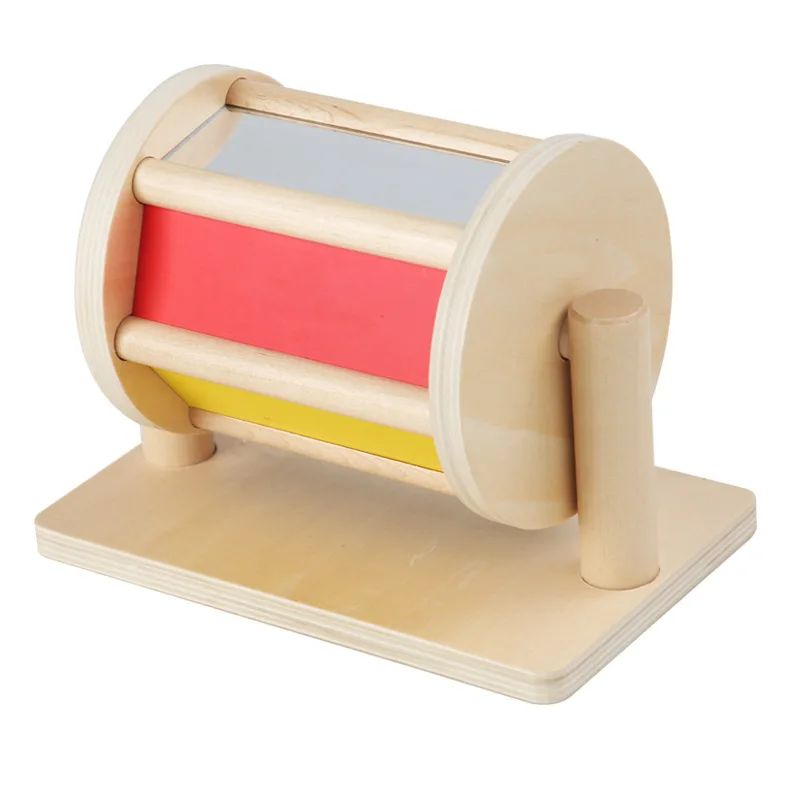 

Wooden Spinning Textile Drum With Mirror Sounds Sensory Development Early Enlightment Thinking Training Colors Cognition