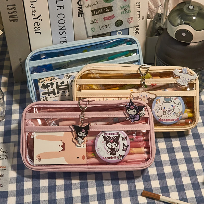 

Мультяшный Kuromi Cinnamoroll милый кавайный простой прозрачный многофункциональный чехол-карандаш для экзамена канцелярская школьная коробка