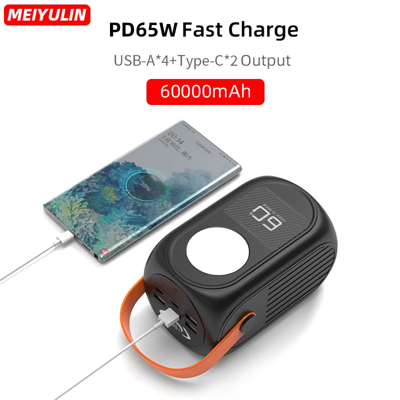 

65W Power Bank Station 60000mAh Large Capacity LED Powerbank Fast Charge External Battery For iPhone Xiaomi Samsung Laptop IPad
