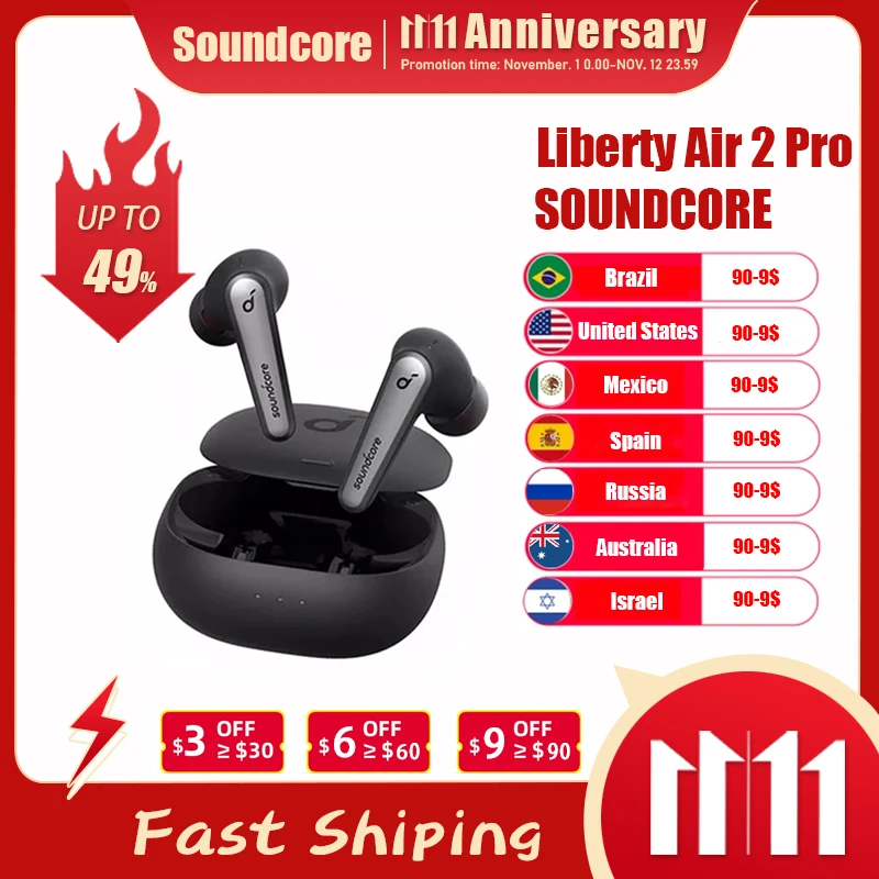 

Беспроводные Bluetooth-наушники Anker от Soundcore Liberty Air 2 Pro, игровые наушники с активным шумоподавлением, ANC, длительное воспроизведение