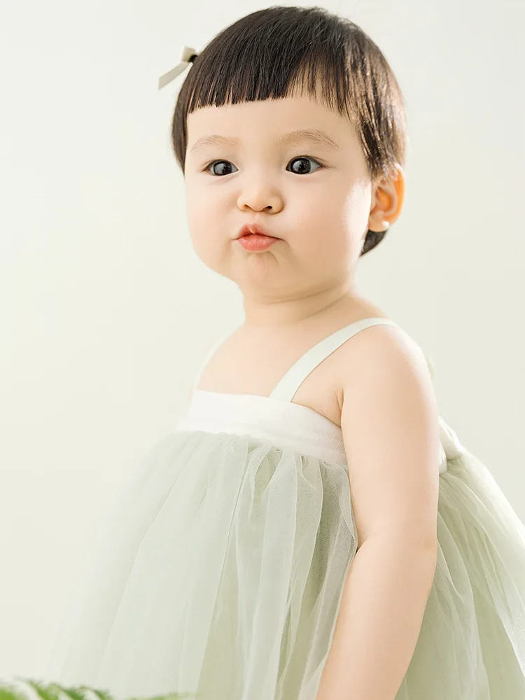 Платье для девочек платье фотосъемки зеленая сетка пушистые подтяжки юбка