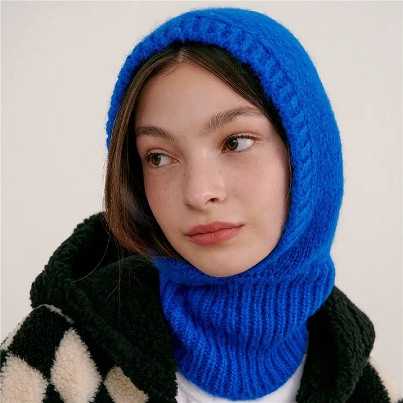 

Y2k Women Knitted Balaclava Cap Winter Outdoor Unisex Men Warm Ear Protection Scarf Wool Pullover Snood Hat Collar Bonnet