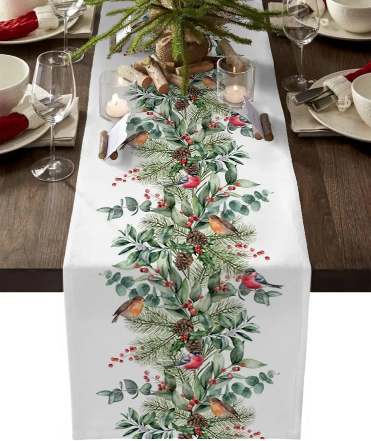 

Льняная скатерть-дорожка для стола Christmas Cardinal 150x33 см