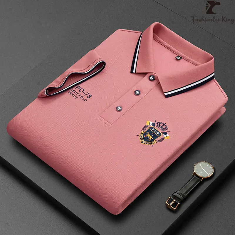 

Summer Korean Fashion Men's Polo Shirt Luxury Embroidered Cotton Lapel Collar Short Sleeves Tops