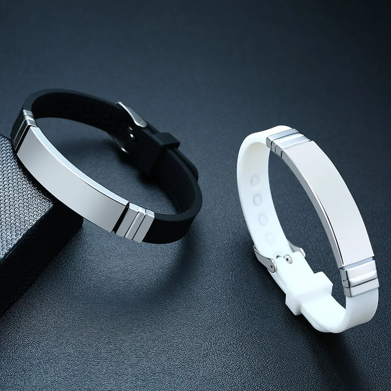 

Stainless steel arc silicone hand men's steel snap buckle jewelry fashion charm bracelet ladies couple DIY gift
