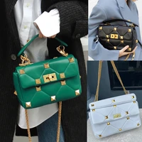vintage women shoulder bags brand designer genuine leather handbags ladies fashion rivet shoulder bag female casual tote purse