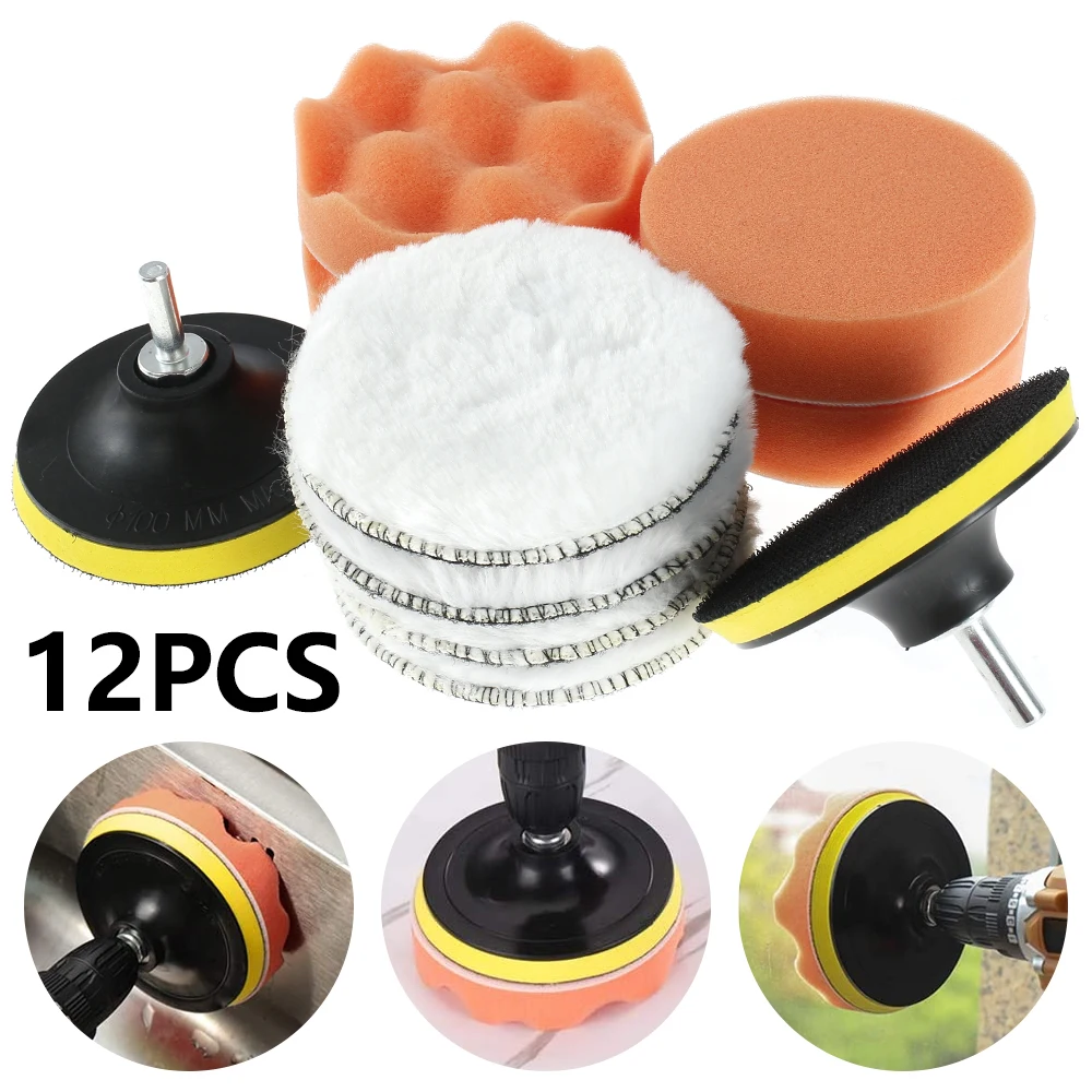 

12PC 4Inch Polishing Pad Sponge Buffing Waxing Clean Polish Buffer Drill Wheel Polisher Removes Scratches Car Repair Attachment