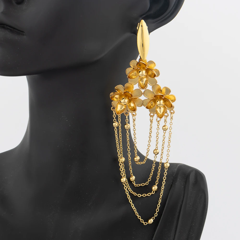 

Ethnic Fashion Earrings For Women New Design Earrings Jewelry Set Dubai Vintage 18k Gold Plated Copper Necklace and Earrings Set