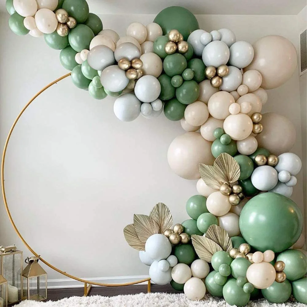 

132Pcs DIY Bean Green and Sand White Balloon Garland Arch Kit for Baby Shower Bridal Shower Wedding Birthday Party Decoration