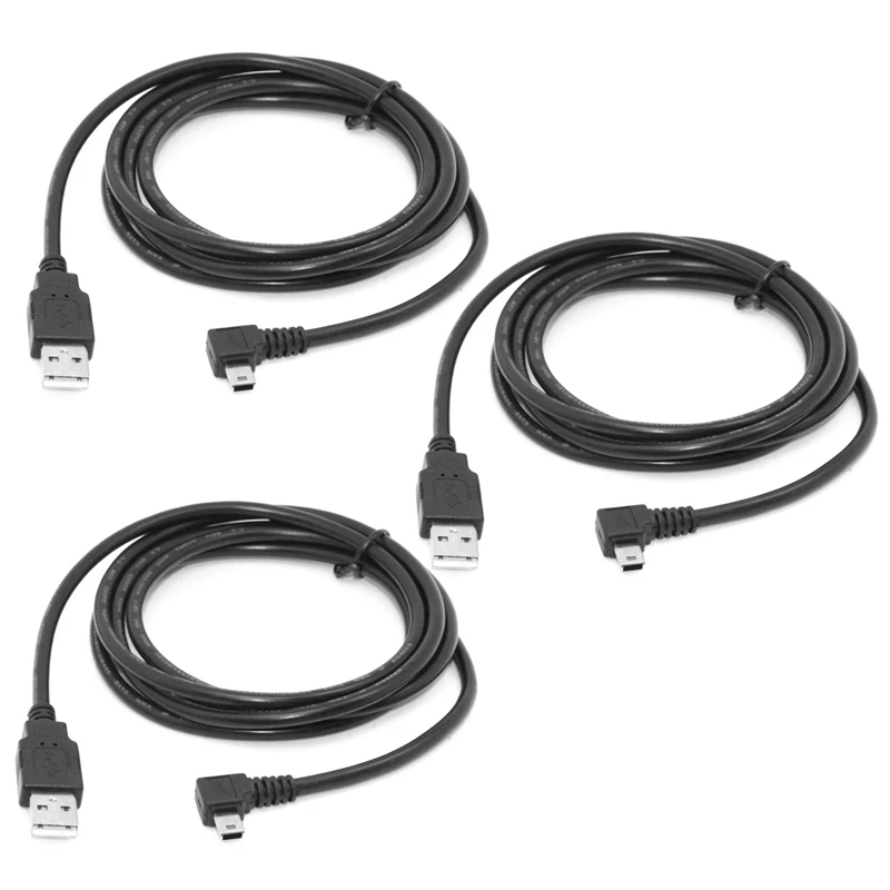 

3X 1.8M Mini USB B Type 5Pin Male 90 Degree Left Angled To USB 2.0 Male Data Cable Black Color