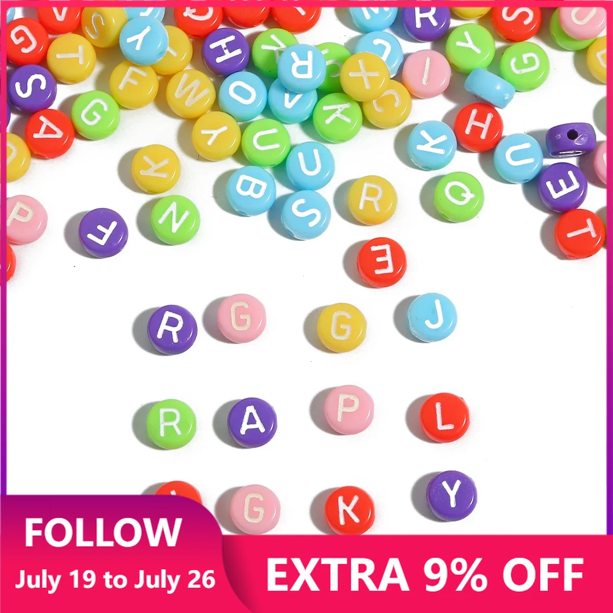 

50pcs/Lot Colored Round Flat Acrylic White Letter Beads Alphabet Digital Cube Loose Spacer Beads For Jewelry Making Diy Bracelet