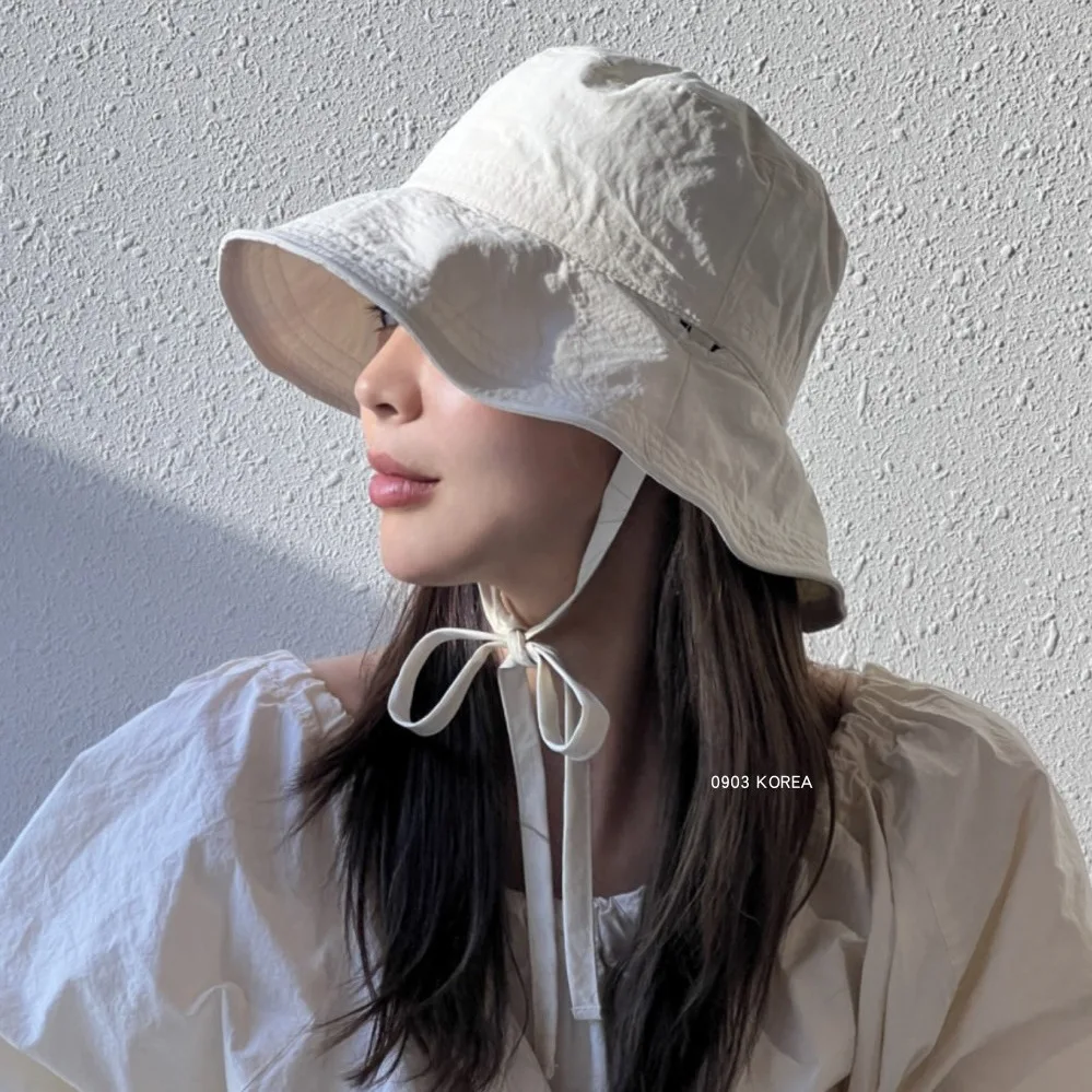 

Korean Style Ins Lace-Up Fisherman Hat Women Ins Blogger Lightweight Windbreak Rope Sunshade Basin Hat Sun Bucket Hat