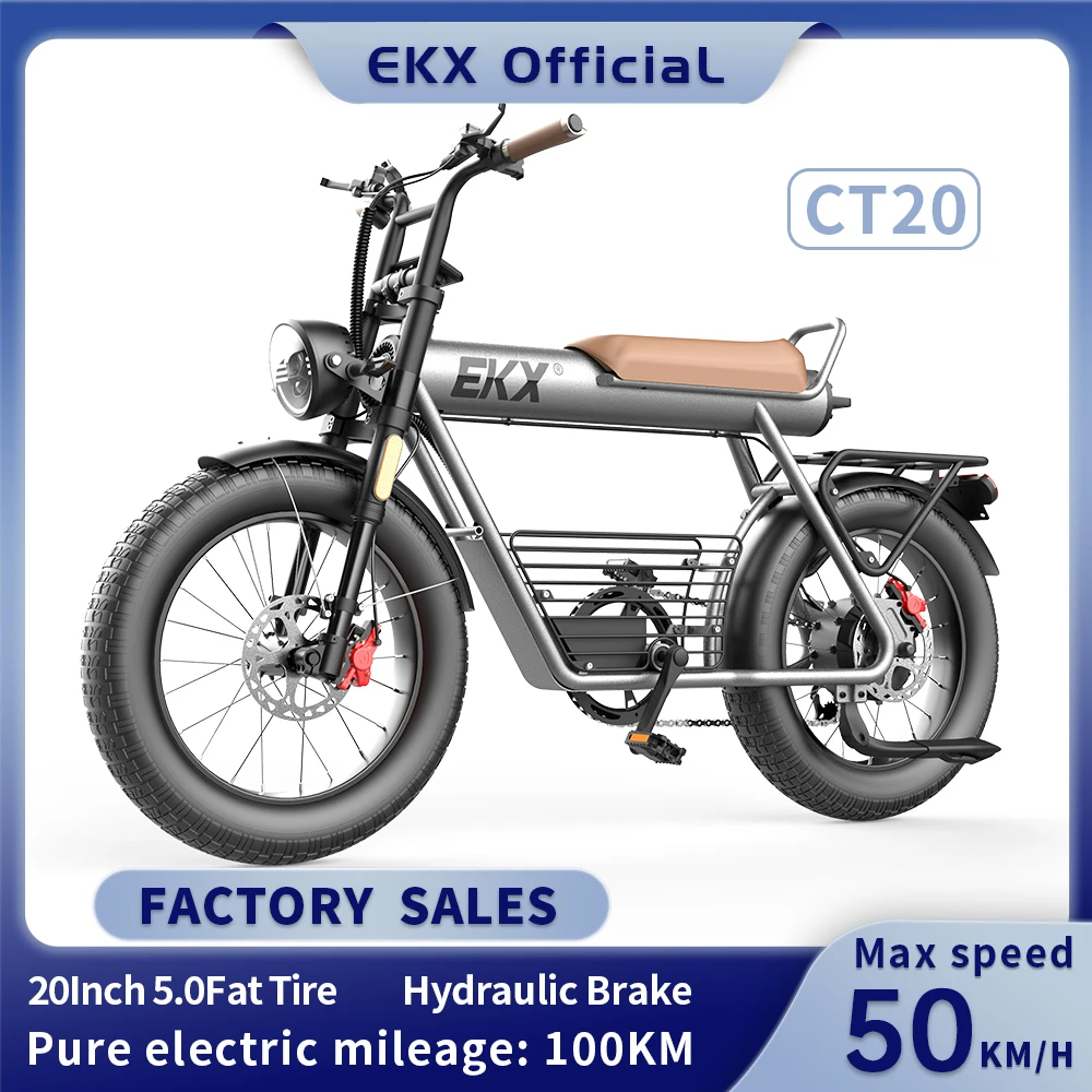 

EKX CT20 Electric Bike 20 Inch 5.0 Fat Tire Moped Bicycle 2000W Brushless Motor 48V 25AH Lithium Battery Mountain 45km/H EBikes