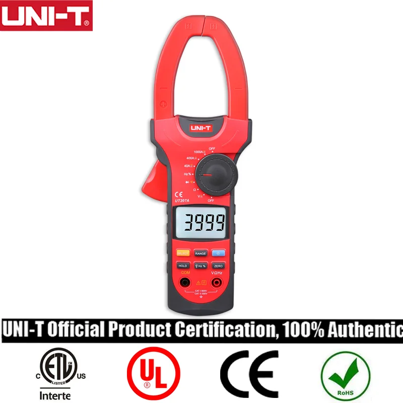 

UNI-T Clamp UT207A Industry 1000A Digital Clamp Meters Frequency Measure Multimeters Auto Range Capactance Resistance