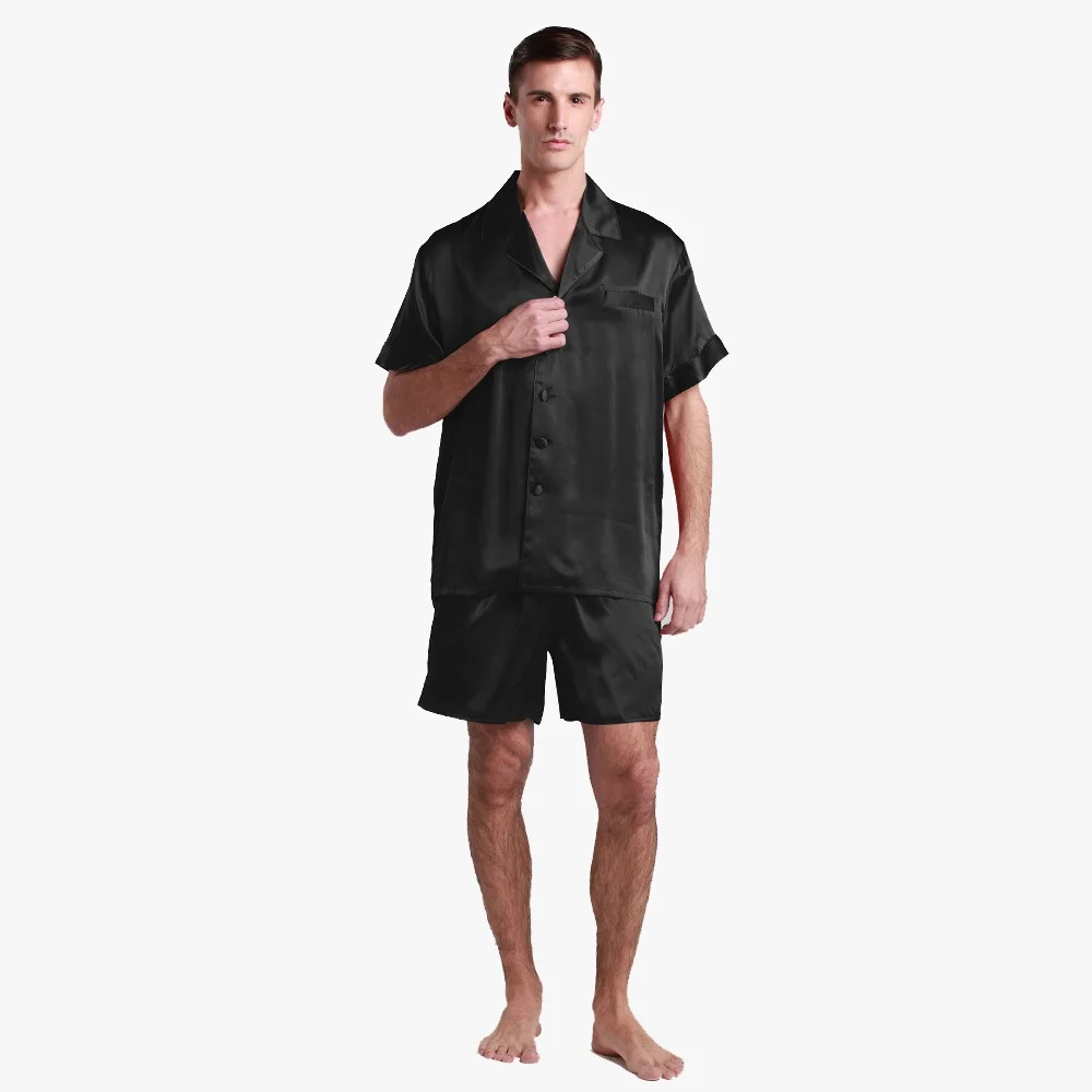 100% Real Silk Pajama Set Male Sleepwear Short Sleeve With Boxer 22 Momme Luxury Natural Men's Nightwear  Short Pijama Hombre