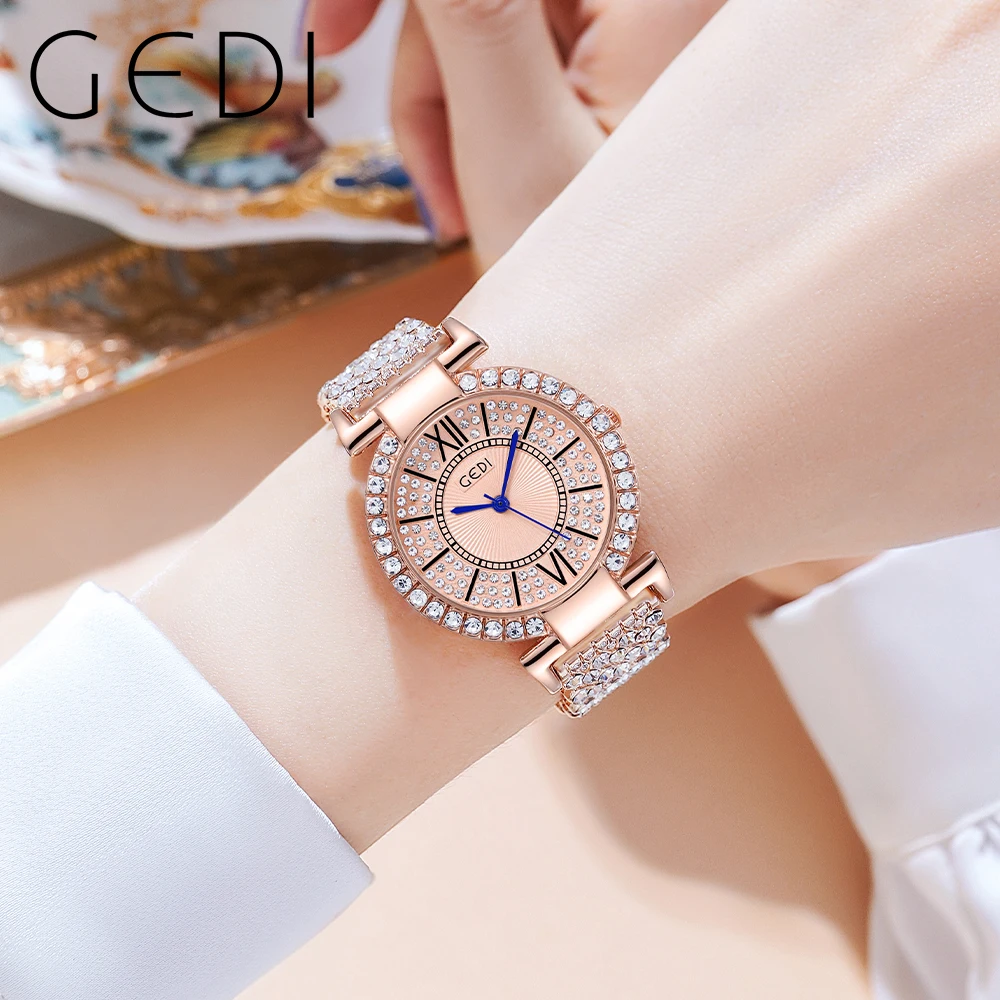 

GEDI 2023 New Luxury Rhinestones Waterproof Watches Women Fashion Elegant Wristwatches Quartz Watch For Ladies Dress Clock