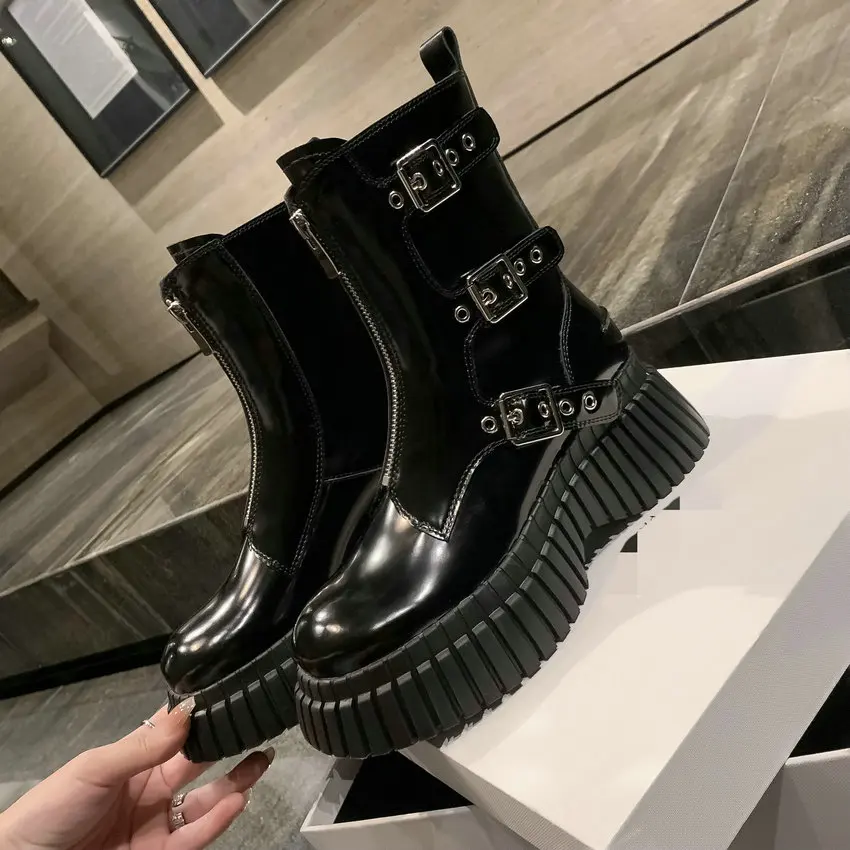 QUTAA/2024 г. Осенне-зимние женские ботильоны повседневная обувь на платформе и