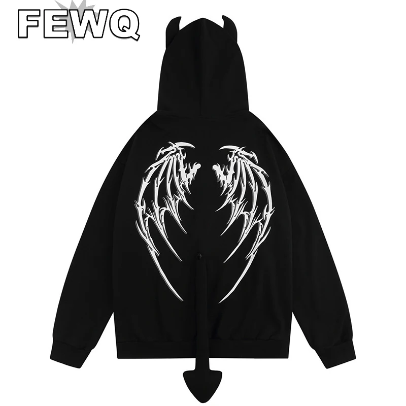 

FEWQ Cowhorn Men's Hoodies Print Male Sweatshirts Stitching Color Casual High Street Pullvoers 2023 Spring Stylish New 24B1007