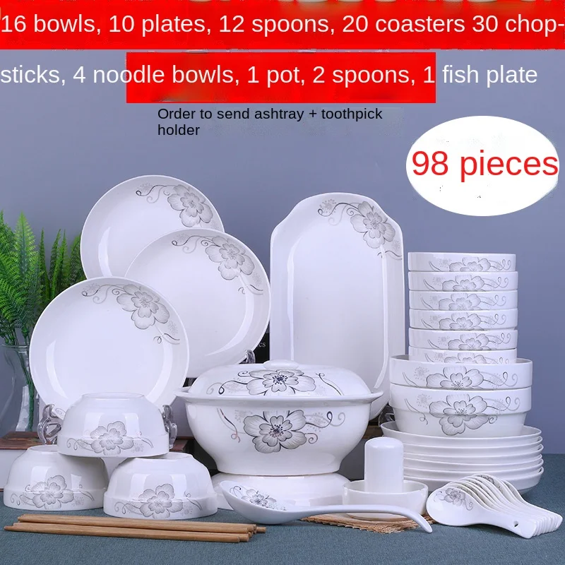

Bowl And Dish Set 98 Pieces Household Combination Light Luxury Creative Bowls And Dishes Chopsticks Modern Tableware For