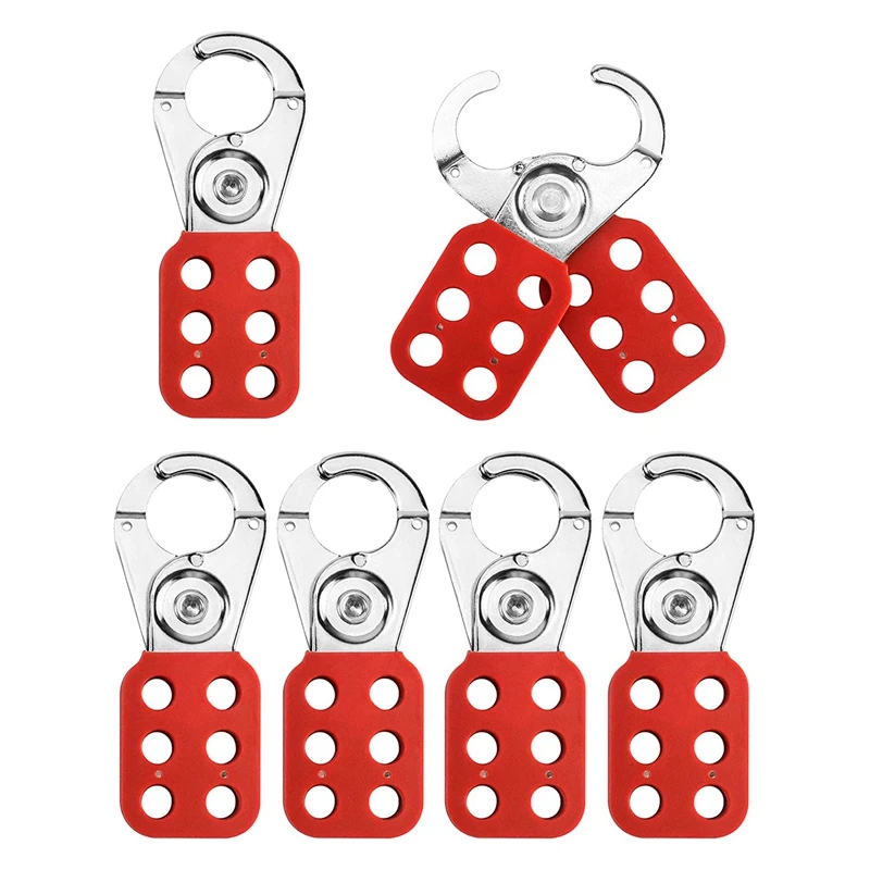 

1 Inch Locking Tag Hasp, 6-Pack Tamper Resistant Stainless Steel Padlock Hasp With Extended Prongs, Red