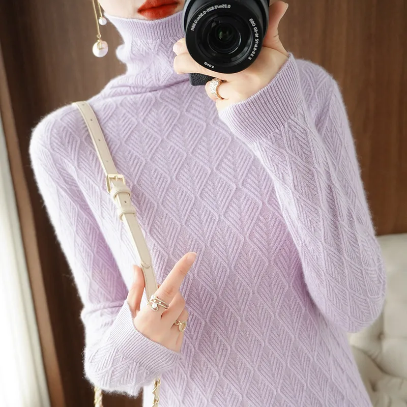 Осенне-зимний свитер с высоким воротником женский универсальный модный вязаный