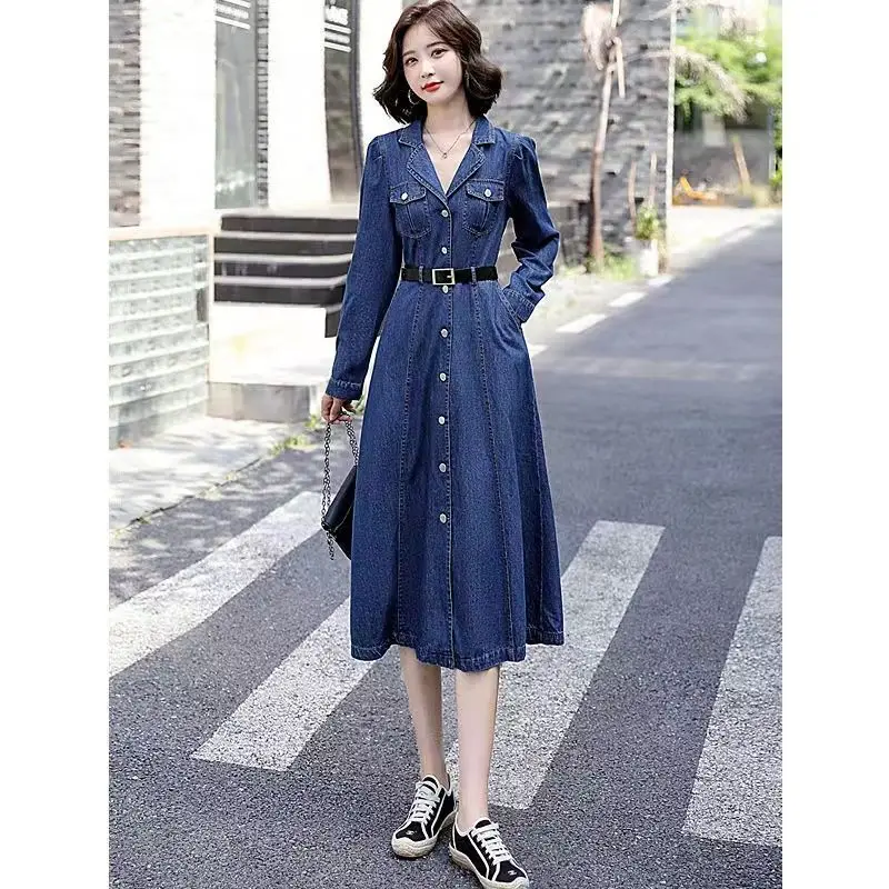 Джинсовое платье с длинными рукавами в стиле ретро для женщин весна/лето новый