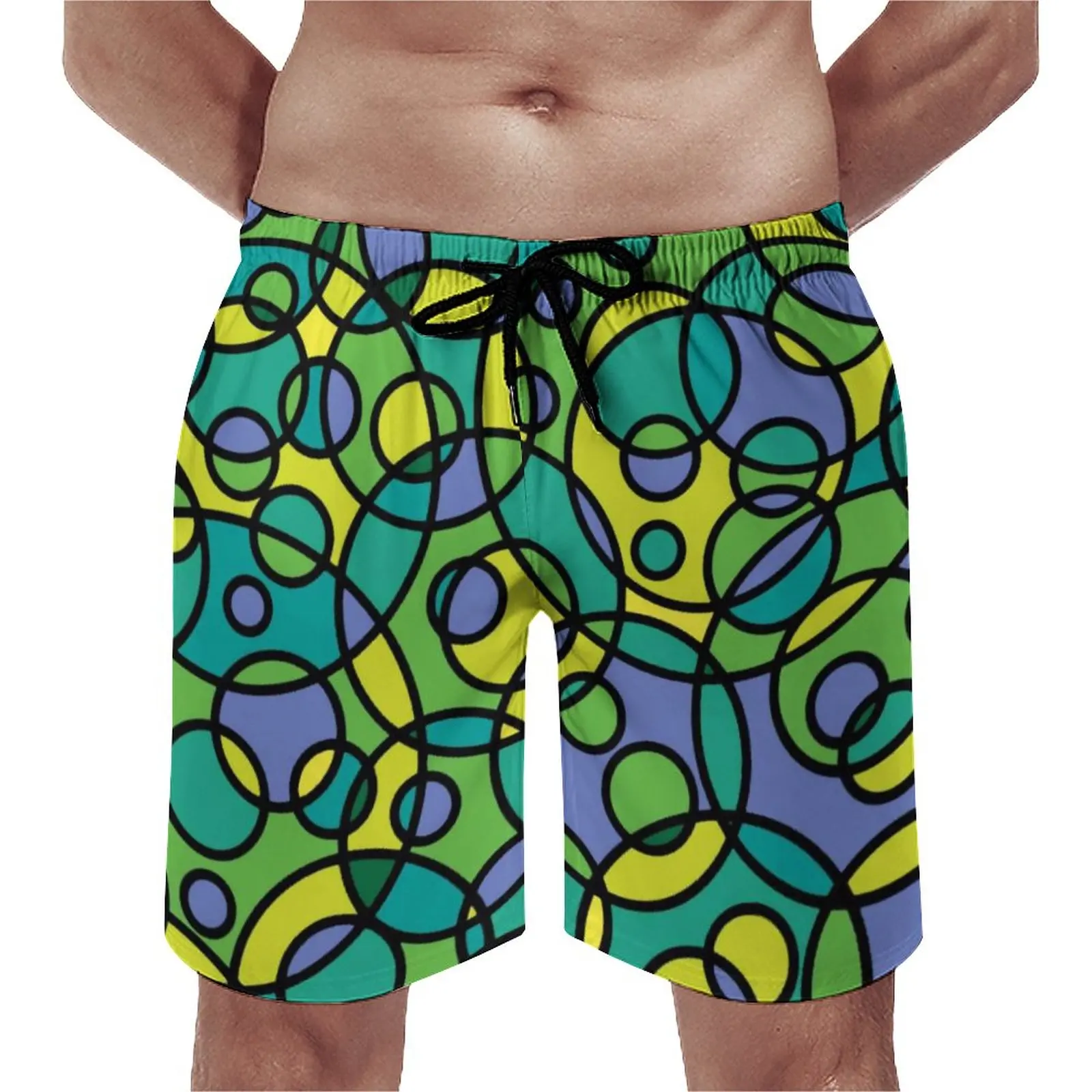 

Abstract Circles Board Shorts Colorful Print Beach Short Pants Elastic Waist Cute Printed Swimming Trunks Plus Size