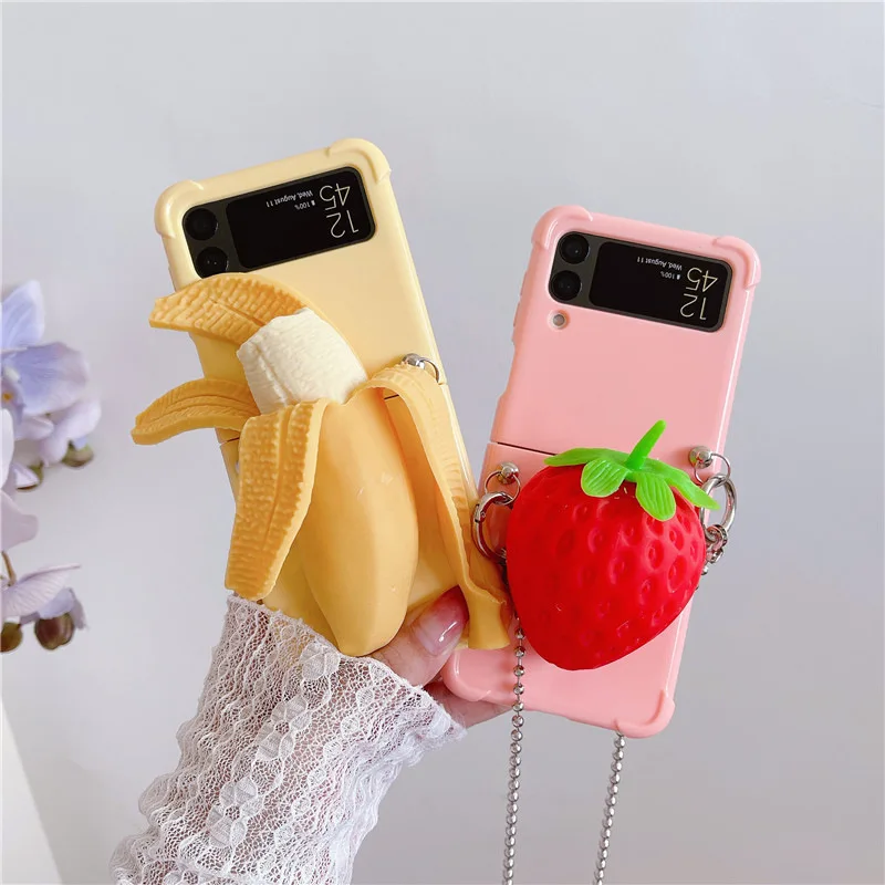 

Creative Press Strawberry Banana Phone Stand Case for Samsung Galaxy Z Flip 3 Z Flip 4 Back Cover for ZFlip3 ZFlip4 Case Shell