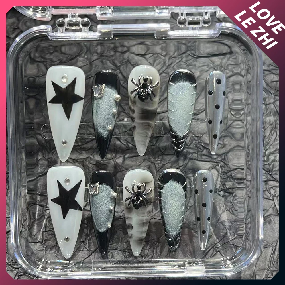 Y2K панк готический чистый ручной работы пресс на гвоздях Fleck металлический паук