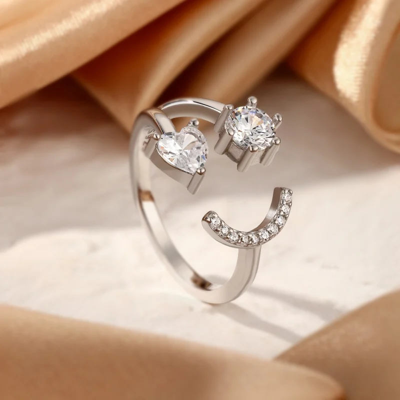 

Женский роскошный дизайн, набор из серебра 925 пробы с улыбающимся лицом с 5A цирконием, модное персонализированное Открытое кольцо для женщи...