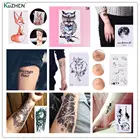 Временная татуировка для женщин и мужчин, 24 вида, с изображением кота, лося, волка, руки, водная переводная татуировка, макияж, тату, стикер, браслет, с изображением животных