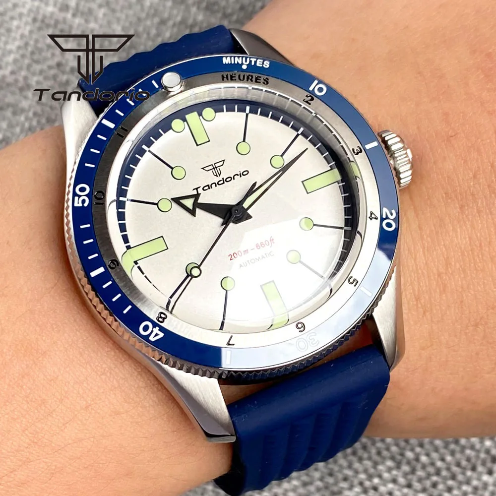 

Модные автоматические мужские часы тандорио 40 мм с двумя купольными сапфировыми кристаллами 20 бар NH35A PT5000 Movt 120, светящийся Безель