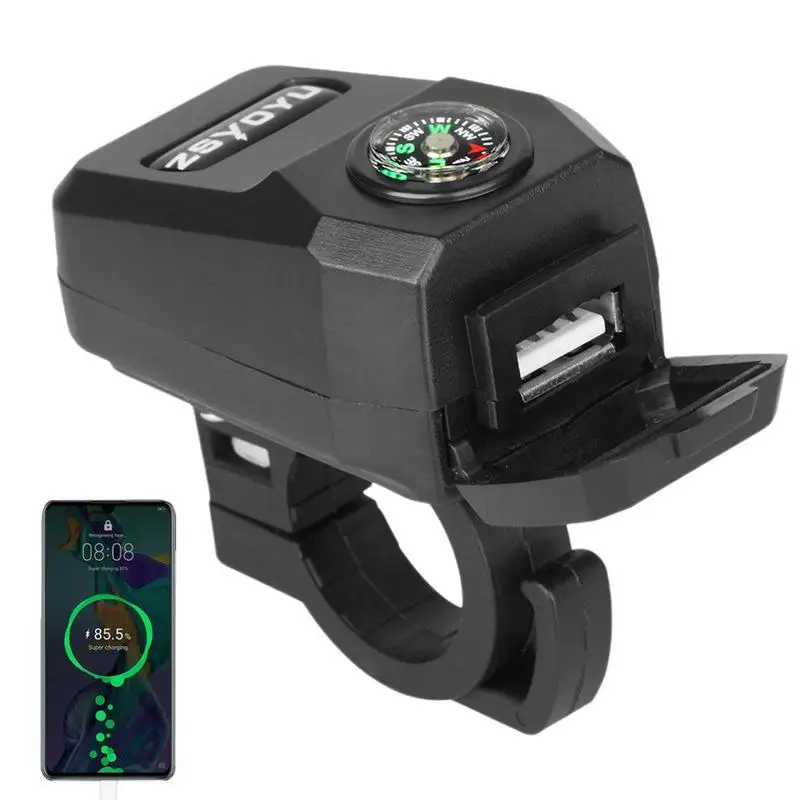 

Motorcycle Phone Charger Portable Motorcycle USB Port, Quick Disconnect USB Adapter, Fast Charging Port With Compass, Waterproof