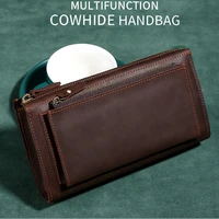 leather men clutch purse bag large capacity wristlet handbag wallet phone holder business card organizer 2 zipper pockets